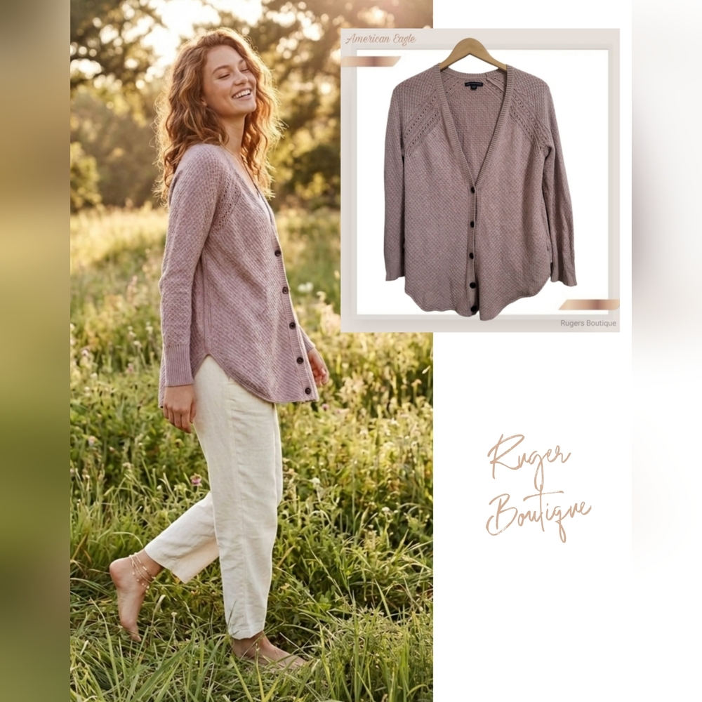 🌿American Eagle Outfitters Women's Medium Mauve Cardigan With Pockets